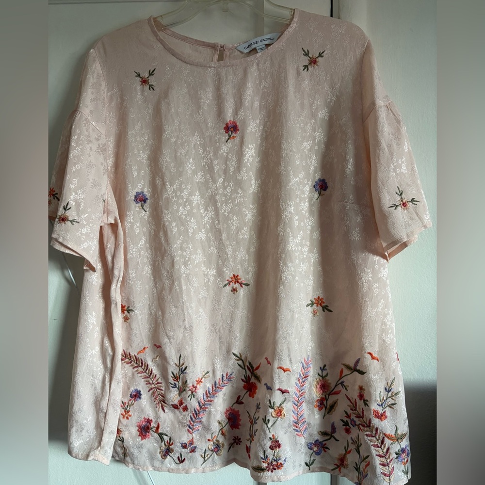 Embroidered Floral Blouse in Soft Pink
